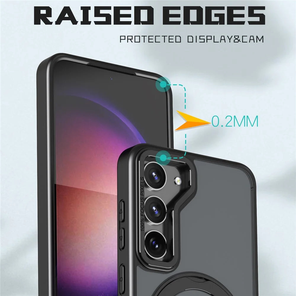 Style-B For Samsung Galaxy S22 5G Magnetic Ring Kickstand Acrylic+TPU Cover Anti-scratch Phone Case - Black - 5