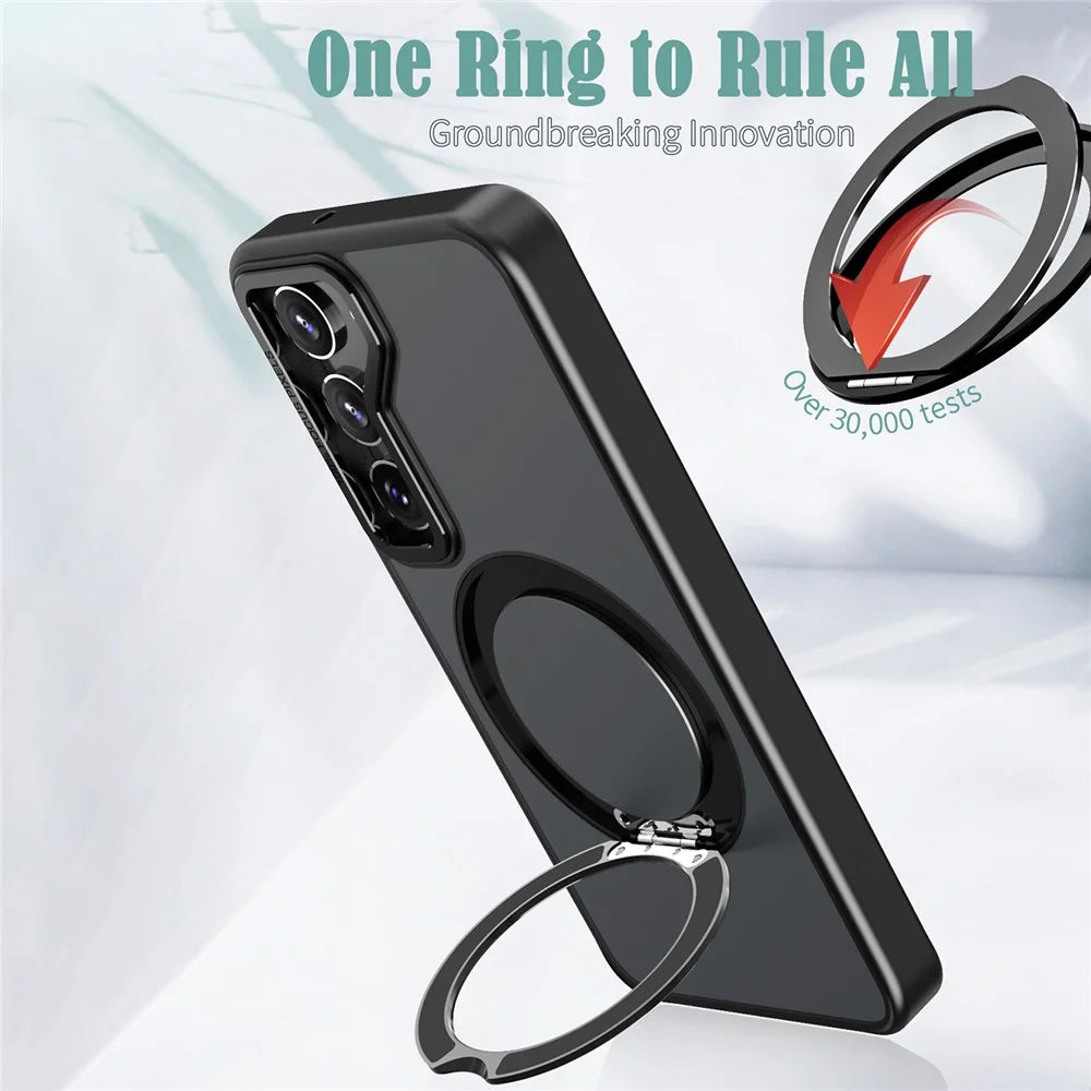 Style-B For Samsung Galaxy S22 5G Magnetic Ring Kickstand Acrylic+TPU Cover Anti-scratch Phone Case - Black - 6