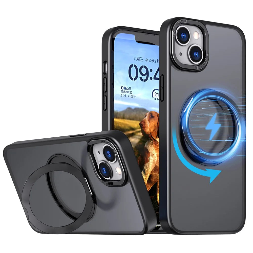 Style-B For iPhone 14 Magnetic Ring Kickstand Anti-drop Cover Acrylic+TPU Phone Case - Black - 1