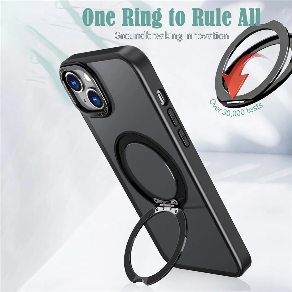 Style-B For iPhone 14 Magnetic Ring Kickstand Anti-drop Cover Acrylic+TPU Phone Case - Black - 6