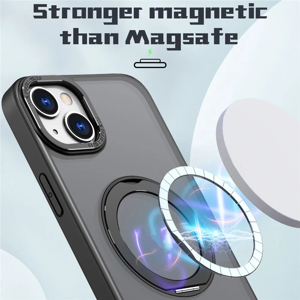 Style-B Ring Kickstand Phone Case for iPhone 15 Compatible with MagSafe Clear Acrylic+TPU Phone Cover - Black - 2