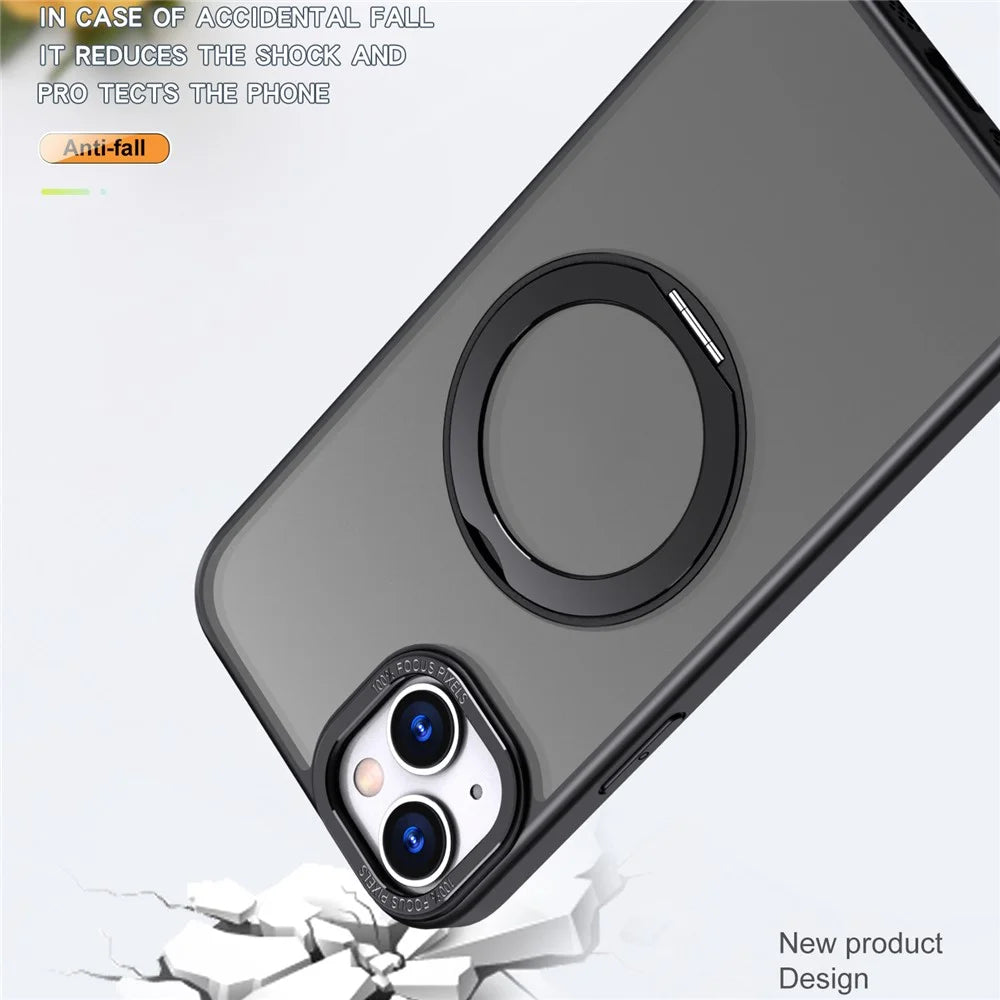 Style-B Ring Kickstand Phone Case for iPhone 15 Compatible with MagSafe Clear Acrylic+TPU Phone Cover - Black - 3