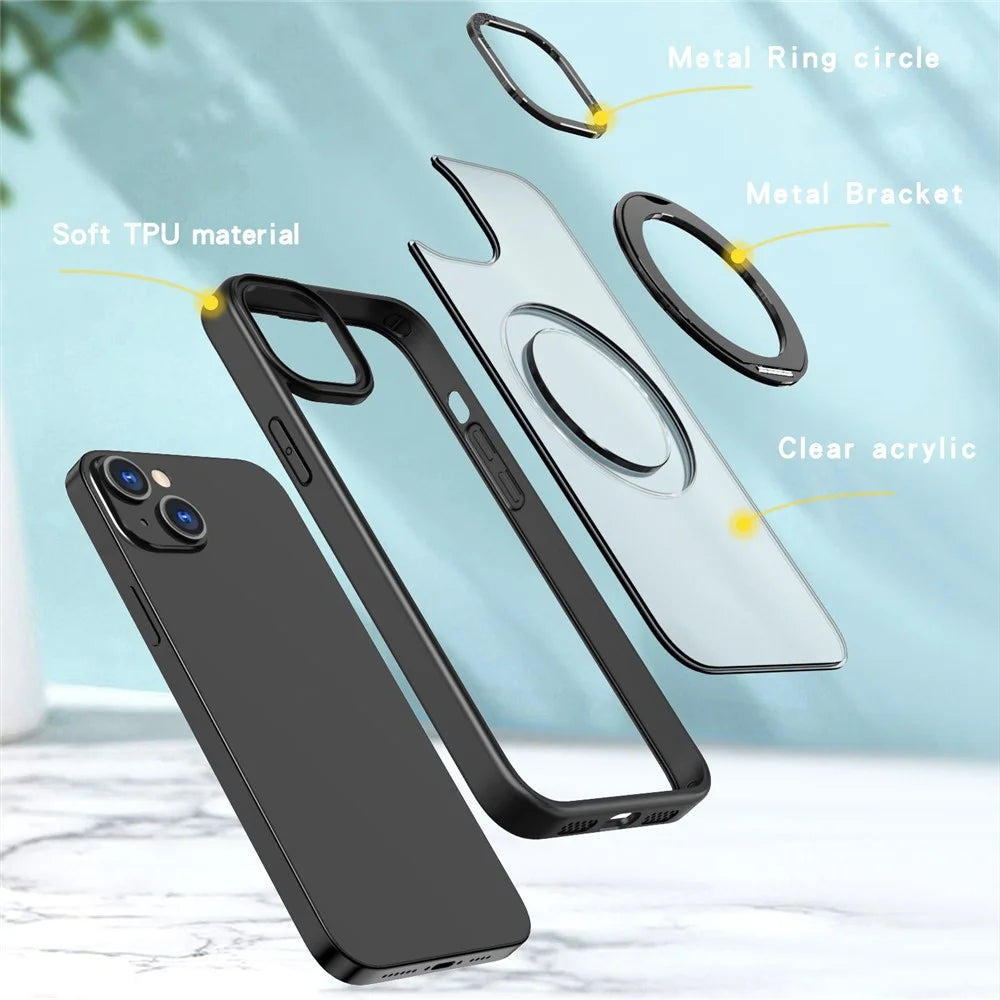 Style-B Ring Kickstand Phone Case for iPhone 15 Compatible with MagSafe Clear Acrylic+TPU Phone Cover - Black - 4