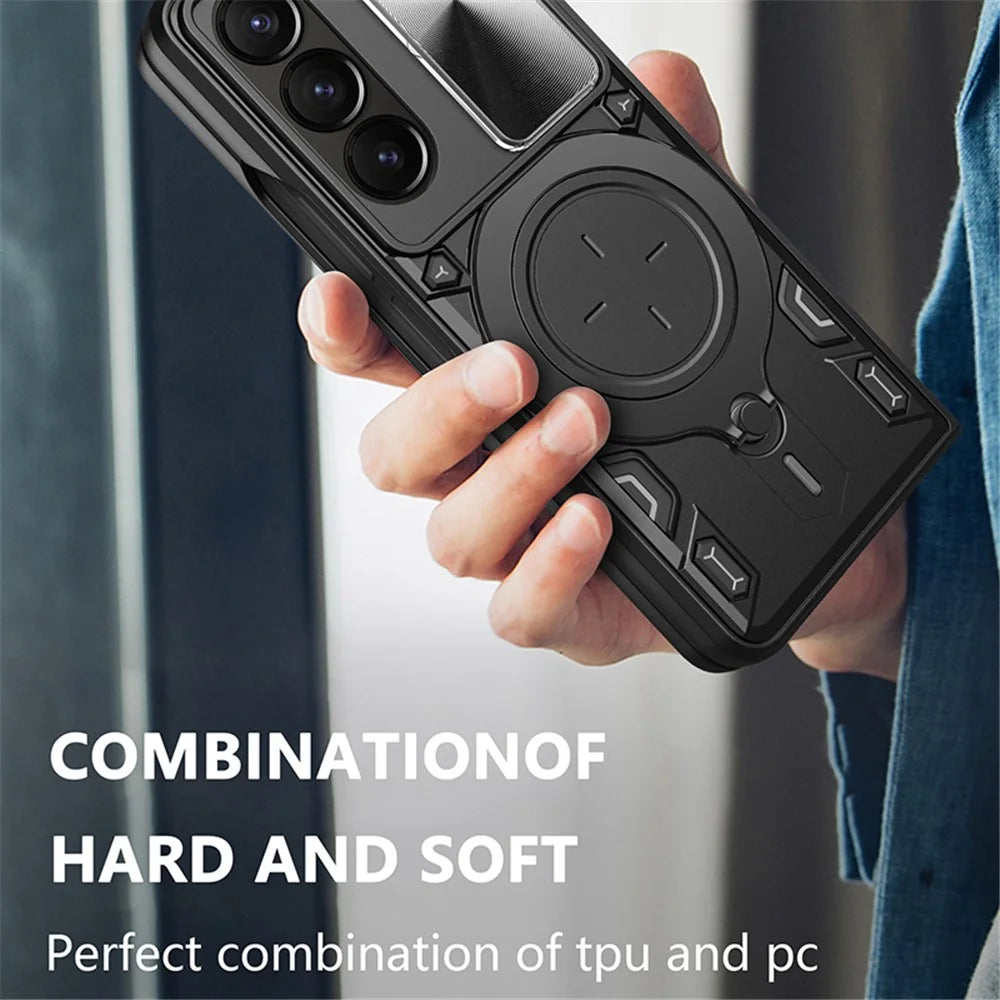 For Samsung Galaxy Z Fold5 5G Rotary Kickstand Phone Cover PC+TPU Case with Slide Lens Protection - Black - 5
