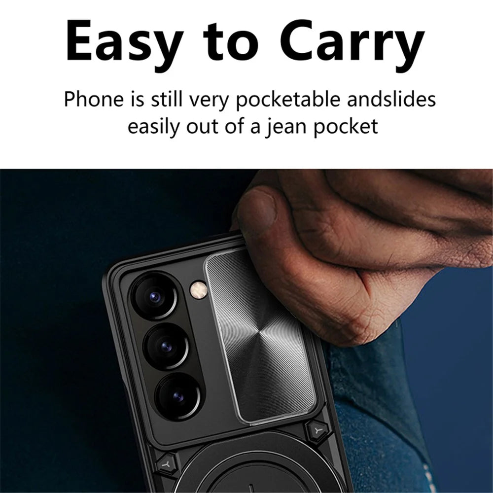 For Samsung Galaxy Z Fold5 5G Rotary Kickstand Phone Cover PC+TPU Case with Slide Lens Protection - Black - 7
