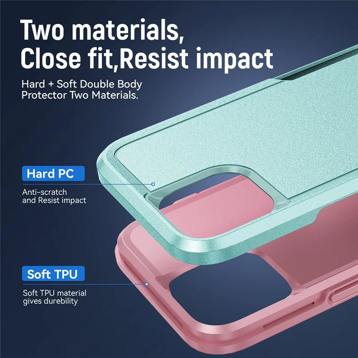 For iPhone 15 Pro PC+TPU Shockproof Phone Case Anti-drop Back Protector Cover - Pink+Green - 2