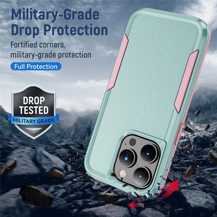 For iPhone 15 Pro PC+TPU Shockproof Phone Case Anti-drop Back Protector Cover - Pink+Green - 3