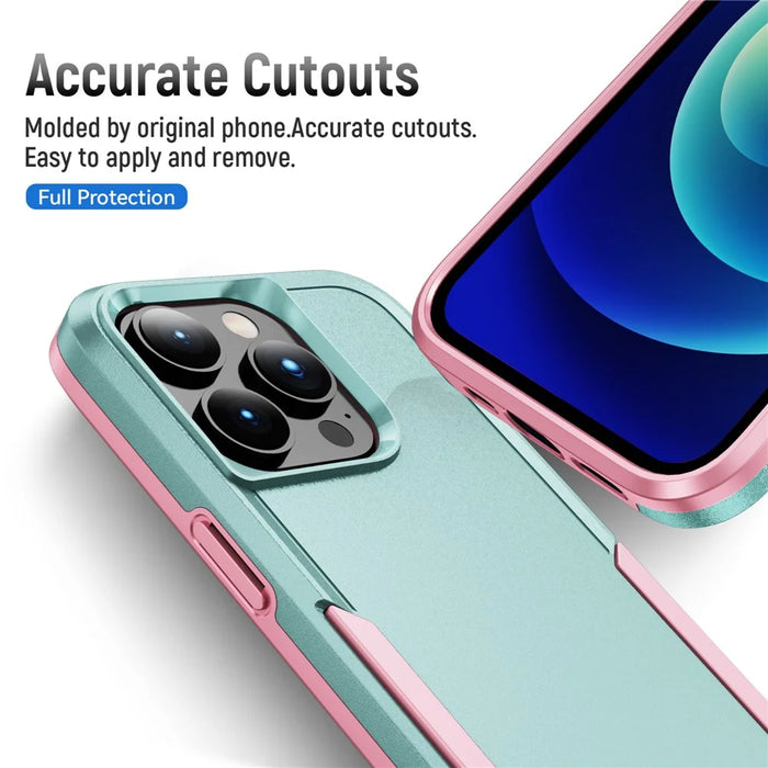 For iPhone 15 Pro PC+TPU Shockproof Phone Case Anti-drop Back Protector Cover - Pink+Green - 4