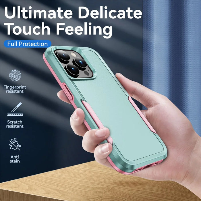 For iPhone 15 Pro PC+TPU Shockproof Phone Case Anti-drop Back Protector Cover - Pink+Green - 5