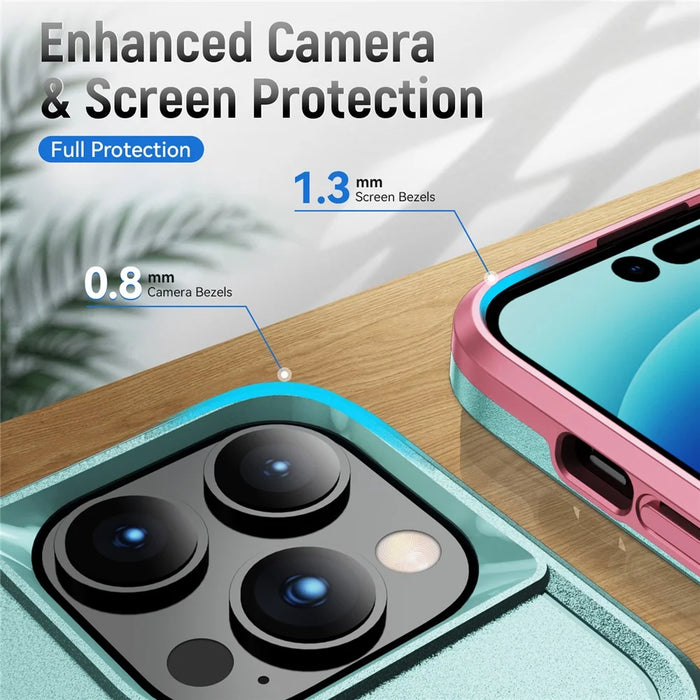 For iPhone 15 Pro PC+TPU Shockproof Phone Case Anti-drop Back Protector Cover - Pink+Green - 7