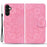 For Samsung Galaxy S23 FE Flower Imprint Phone Cover Calf Texture Stand Wallet Leather Case - Pink - 1