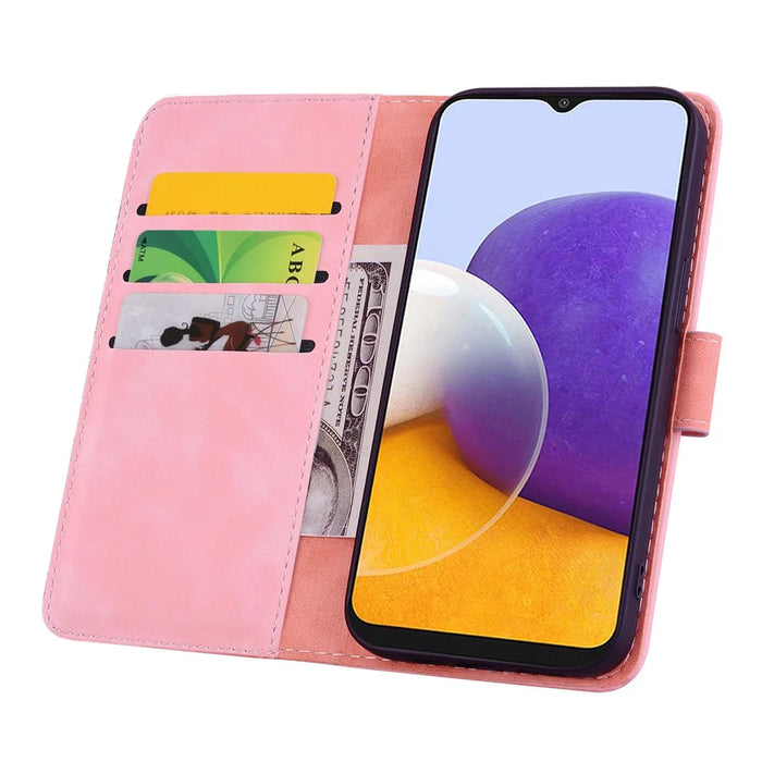 For Samsung Galaxy S23 FE Flower Imprint Phone Cover Calf Texture Stand Wallet Leather Case - Pink - 2