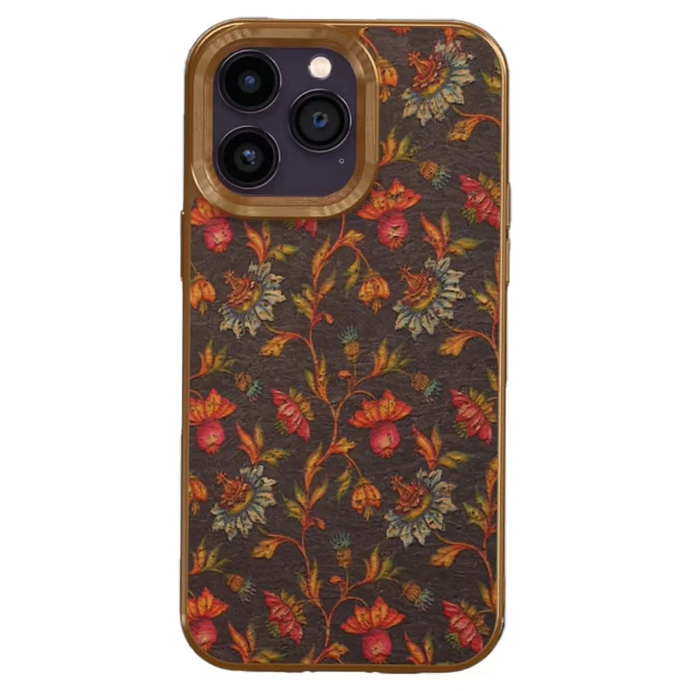 Flower Pattern Series for iPhone 12 / 12 Pro Electroplating Phone Case PU Leather Coated TPU+PC Cover - Black - 1