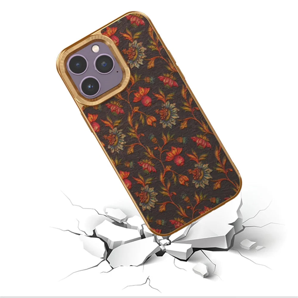 Flower Pattern Series for iPhone 12 / 12 Pro Electroplating Phone Case PU Leather Coated TPU+PC Cover - Black - 2