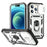 For iPhone 15 Pro Sliding Camera Window Phone Case PC+TPU Kickstand Cover with Card Slot -  White+Black - 1