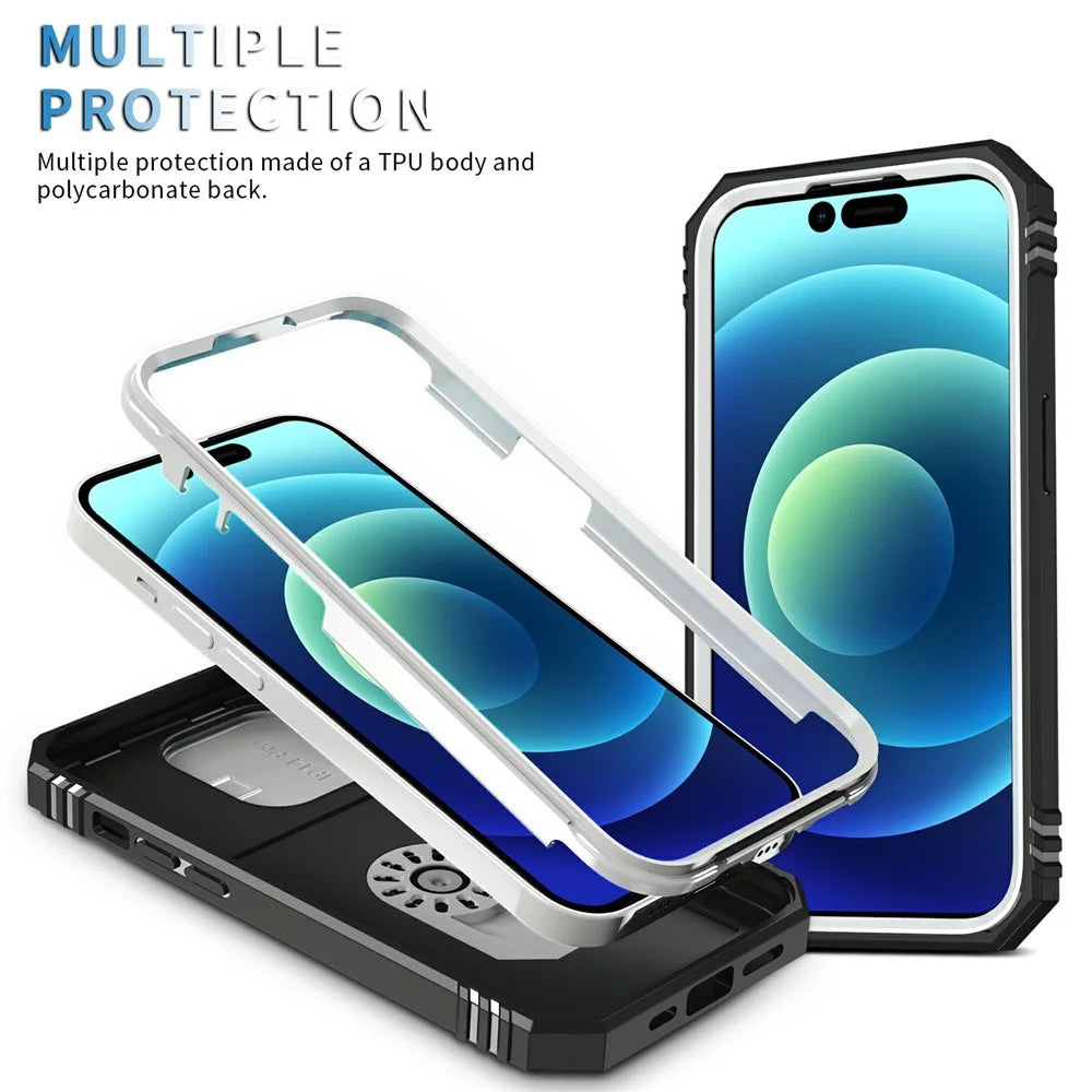 For iPhone 15 Pro Max Kickstand Case Card Holder PC+TPU Phone Cover with Sliding Camera Protection - White+Black - 4