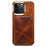 DENIOR Electroplating Phone Case for iPhone 14 Pro Card Holder Kickstand Waxy Genuine Cow Leather Coated TPU+PC Cover - Brown - 2