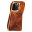 DENIOR Electroplating Phone Case for iPhone 14 Pro Card Holder Kickstand Waxy Genuine Cow Leather Coated TPU+PC Cover - Brown - 3