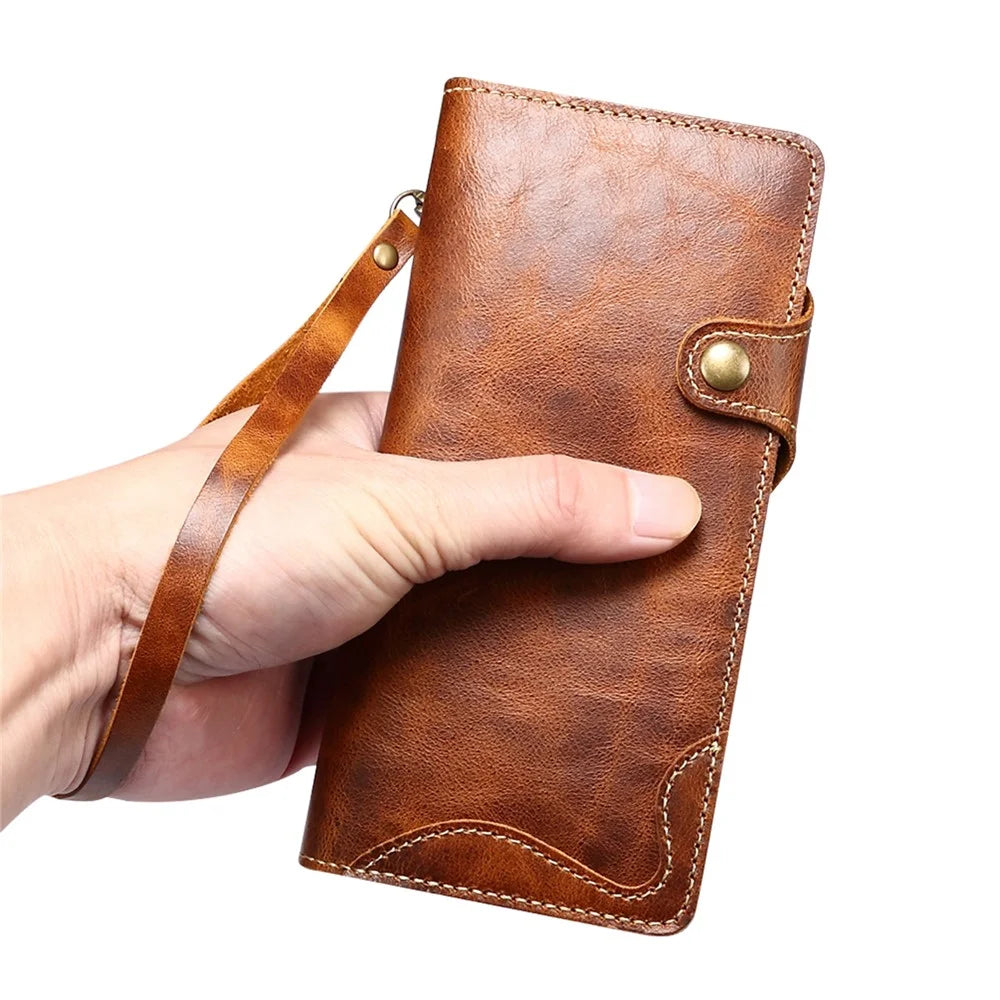 For Samsung Galaxy S23 FE Buckled Retro Oil Wax Genuine Cow Leather+TPU Wallet Case Phone Cover - Brown - 4