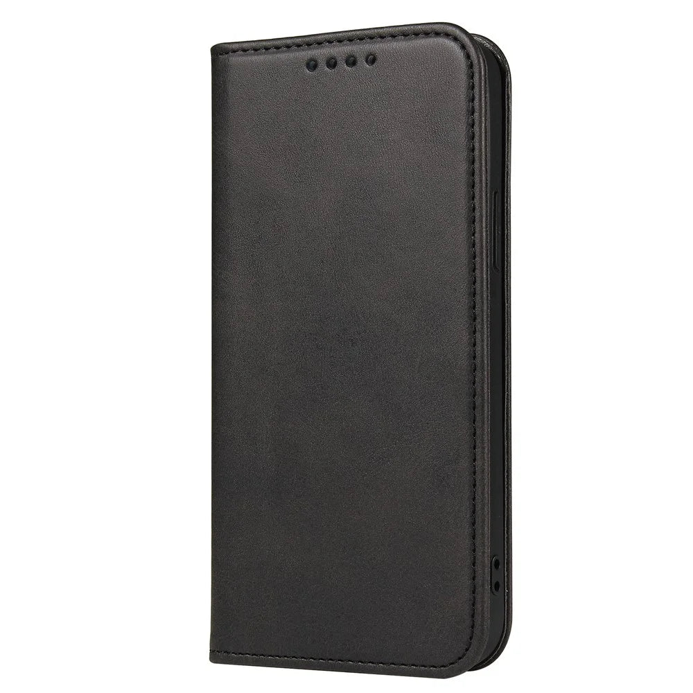 Calf Texture Leather Phone Cover for iPhone 15 Pro Max , Stand Phone Wallet Case - Black - 7