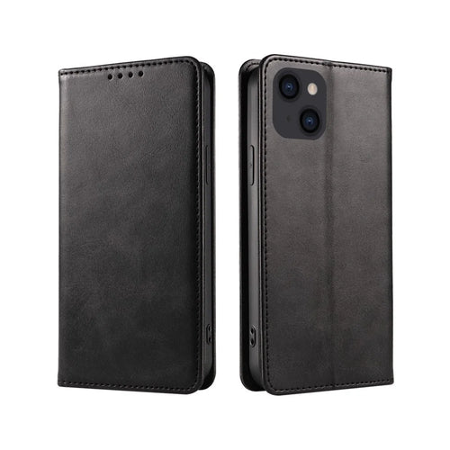 Wallet Stand Phone Leather Case for iPhone 15 , Calf Texture Shockproof Cell Phone Cover - Black - 1