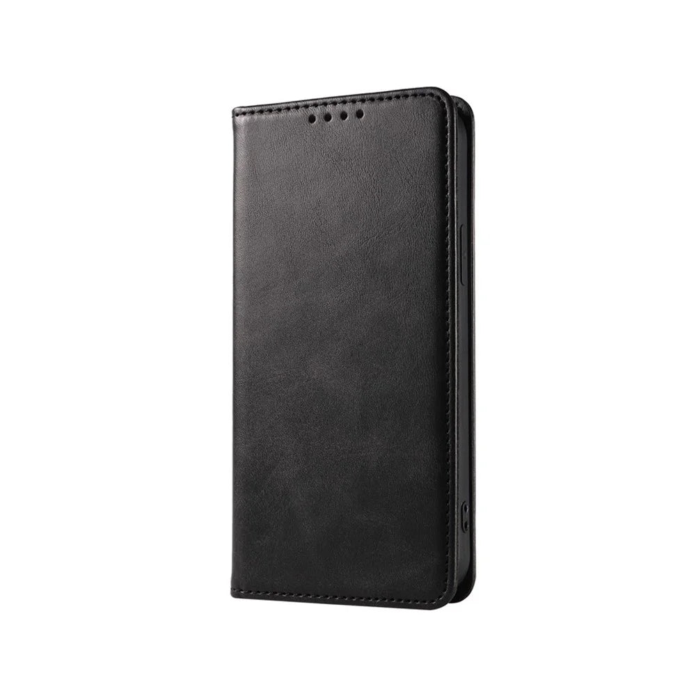 Wallet Stand Phone Leather Case for iPhone 15 , Calf Texture Shockproof Cell Phone Cover - Black - 6