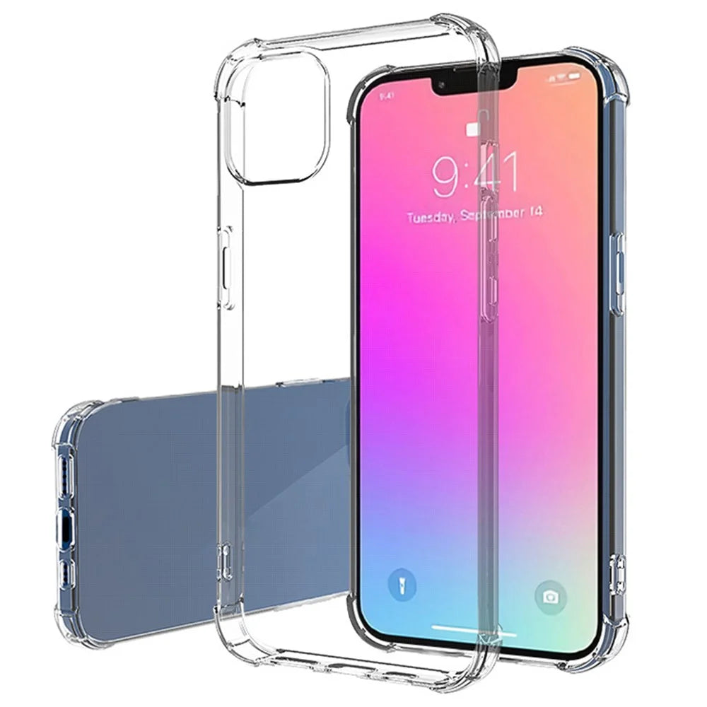 For iPhone 15 Plus Soft TPU Transparent Case Four Corners Shock Absorbing Phone Cover - 1
