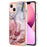 YB IMD Series-16 Style E for iPhone 15 Marble Pattern Phone Case 2.0mm TPU Electroplating Frame IMD Cover - Rose Gold - 1