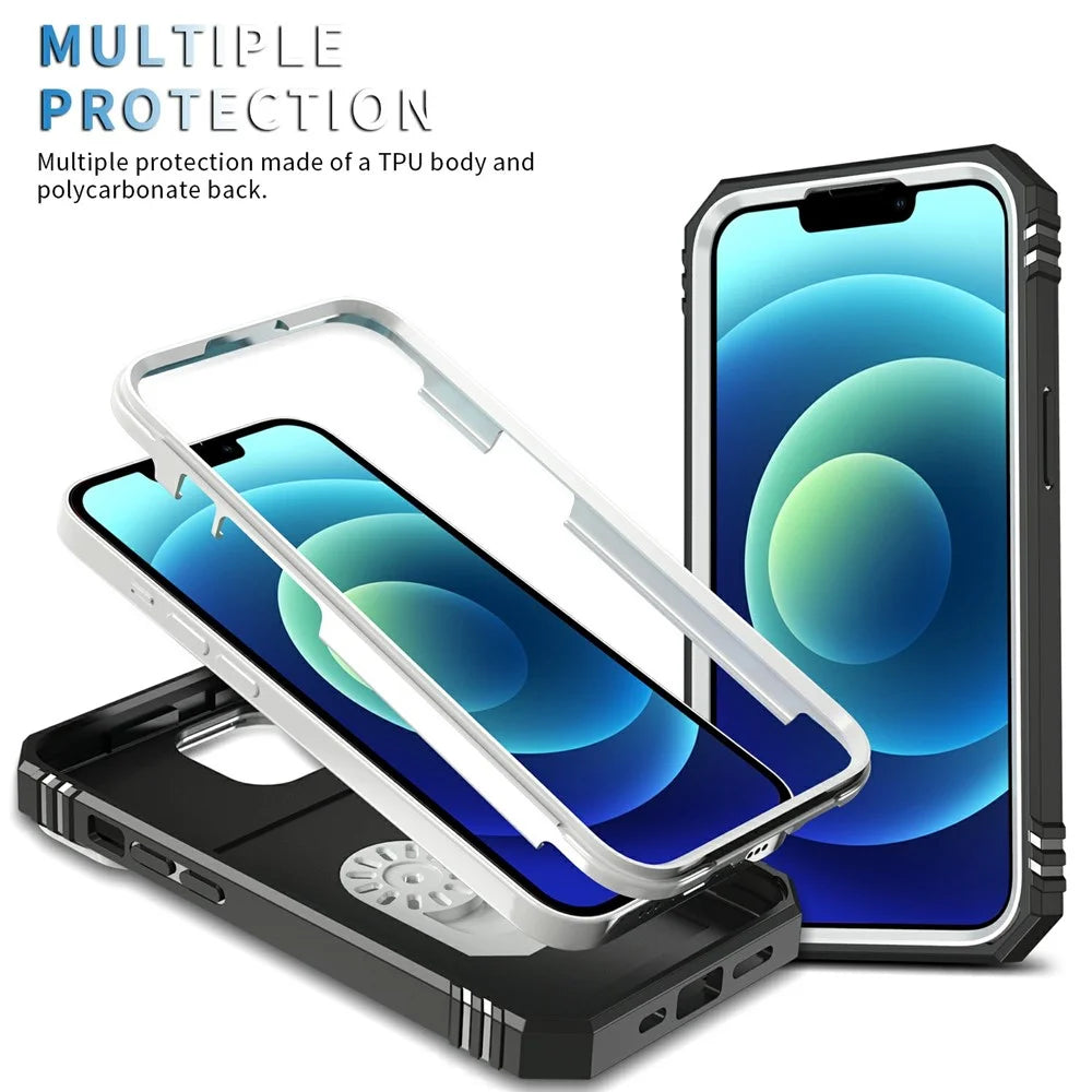 For iPhone 15 Kickstand Phone Case PC+TPU Sliding Camera Protection Cover with Card Slot - White+Black - 4