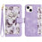 Flower Pattern Printing Leather Case for iPhone 15 , Card Holder Stand Phone Cover - Light Purple - 1