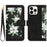 PU Leather Card Holder Case for iPhone 15 Pro Max , Flower Pattern Printing Stand Phone Cover - Black - 1