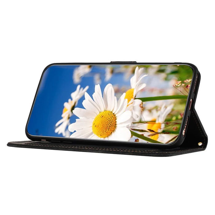 PU Leather Card Holder Case for iPhone 15 Pro Max , Flower Pattern Printing Stand Phone Cover - Black - 2