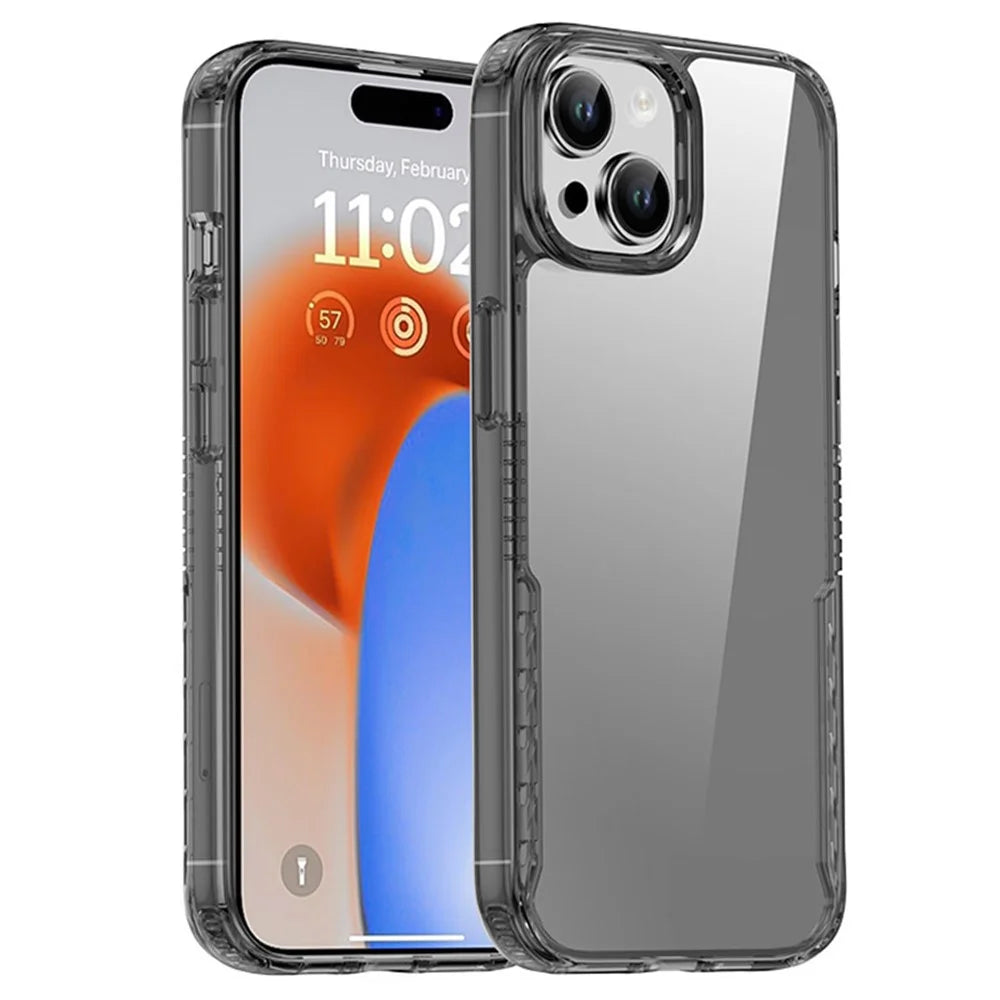 IPAKY For iPhone 15 Plus Transparent Phone Case TPU Frame PC Back Anti-drop Cover - Transparent Black - 1