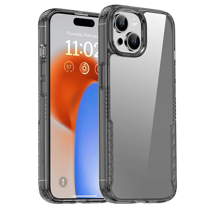 IPAKY For iPhone 15 Plus Transparent Phone Case TPU Frame PC Back Anti-drop Cover - Transparent Black - 1
