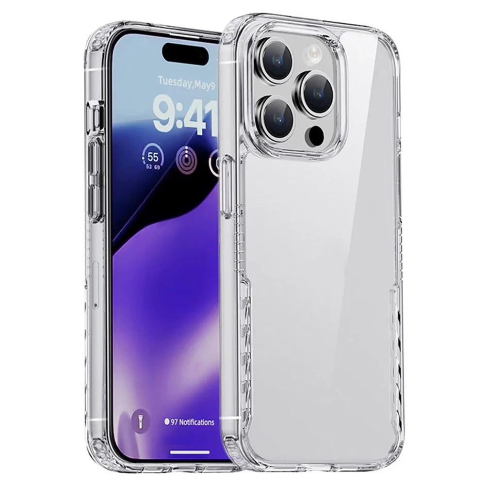IPAKY For iPhone 15 Pro Shockproof Four Corner Phone Case TPU Frame Hard PC Back Cover - Transparent - 1