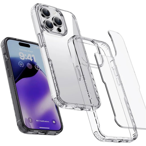 IPAKY For iPhone 15 Pro Shockproof Four Corner Phone Case TPU Frame Hard PC Back Cover - Transparent - 2