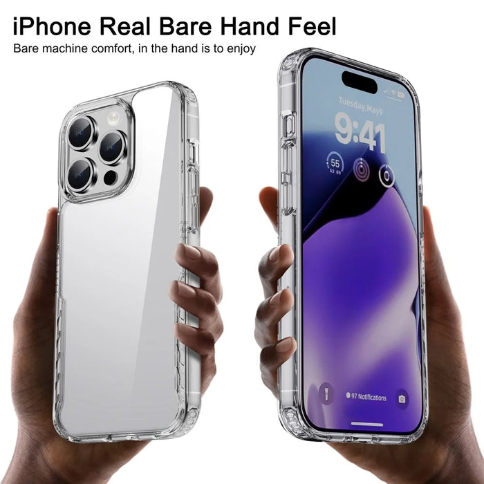 IPAKY For iPhone 15 Pro Shockproof Four Corner Phone Case TPU Frame Hard PC Back Cover - Transparent - 3