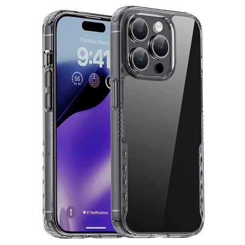 IPAKY For iPhone 15 Pro Max TPU Frame PC Back Transparent Phone Case Anti-drop Phone Cover - Transparent Black - 1