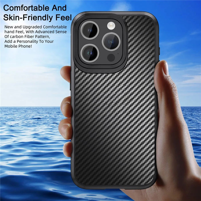 IPAKY Carbon Fiber Texture Phone Case for iPhone 15 Pro , TPU + PC Protective Phone Cover - Blue - 3