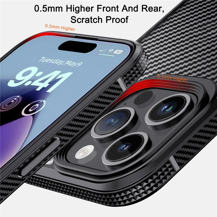 IPAKY Carbon Fiber Texture Phone Case for iPhone 15 Pro , TPU + PC Protective Phone Cover - Blue - 7