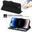 For iPhone 15 Plus Leather Phone Case Wallet Stand Flower Imprinted Cover with Wrist Strap + Shoulder Strap - Black - 4