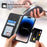 For iPhone 15 Plus Leather Phone Case Wallet Stand Flower Imprinted Cover with Wrist Strap + Shoulder Strap - Black - 7