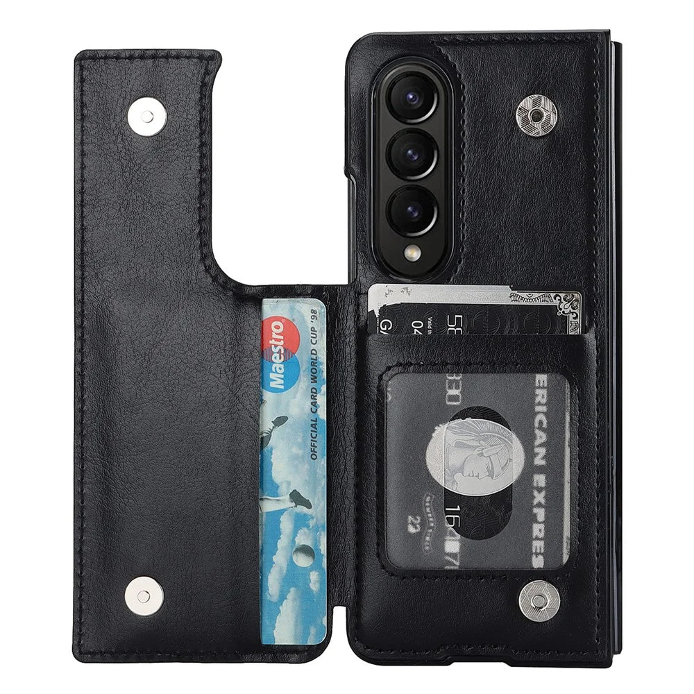 ZD018 Card Holder Phone Case for Samsung Galaxy Z Fold4 5G , PU Leather+PC Kickstand Double Magnetic Clasp Cover - Black - 2