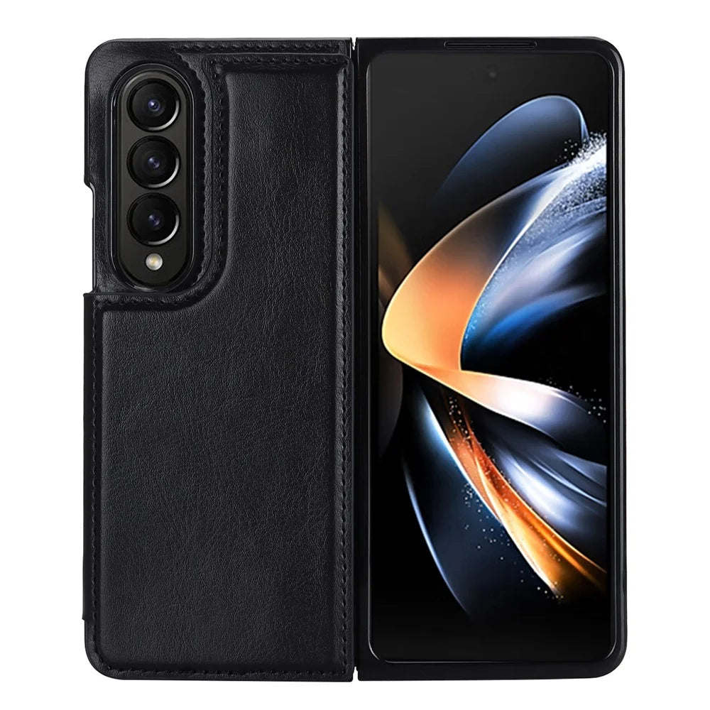 ZD018 Card Holder Phone Case for Samsung Galaxy Z Fold4 5G , PU Leather+PC Kickstand Double Magnetic Clasp Cover - Black - 4