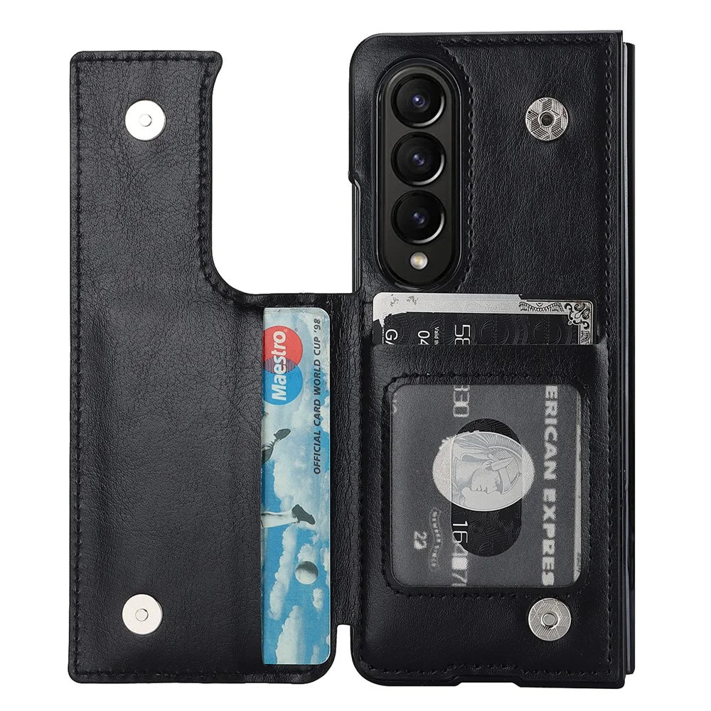 ZD019 Card Slots Kickstand Cover for Samsung Galaxy Z Fold4 5G , PU Leather+PC Folding Phone Case with Pen Holder - Black - 2