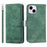 DIERFENG DF-03 Leather Wallet Phone Cover for iPhone 15 Plus , Lines Imprinted Stand Case - Green - 1