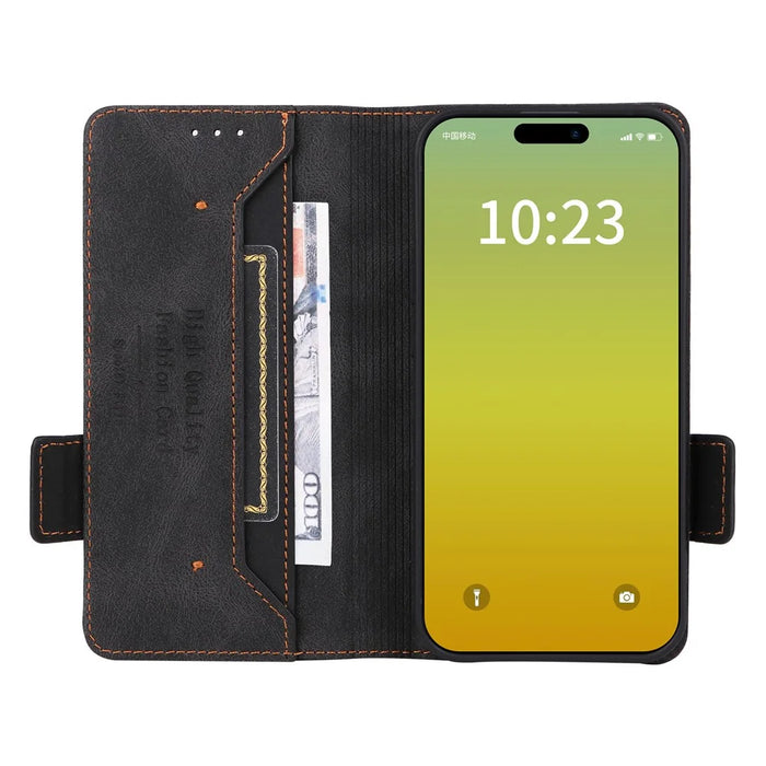 For iPhone 15 Mobile Phone Case Hardware Decor PU Leather Wallet Stand Phone Cover - Black - 2