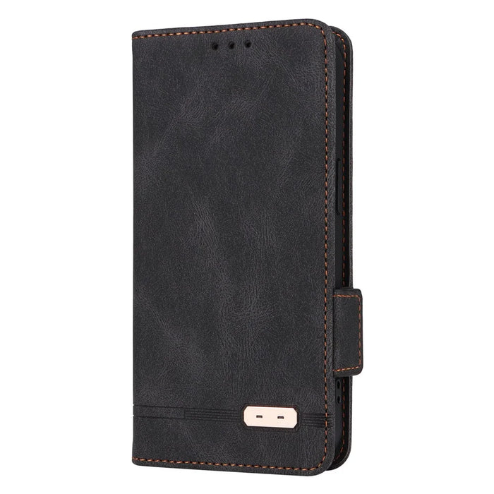 For iPhone 15 Mobile Phone Case Hardware Decor PU Leather Wallet Stand Phone Cover - Black - 7