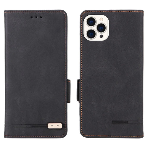 For iPhone 15 Pro Hardware Decor Phone Case PU Leather Wallet Stand Cover - Black - 1