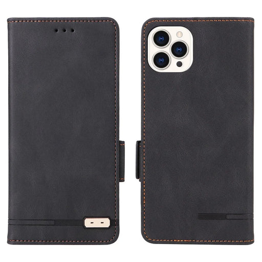 For iPhone 15 Pro Hardware Decor Phone Case PU Leather Wallet Stand Cover - Black - 1